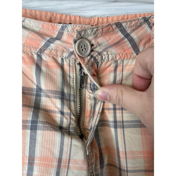 Mossimo Supply Co Shorts Womens Size 9 Tan Orange Gray Plaid Chino Zip Fly Beach - Picture 2 of 10